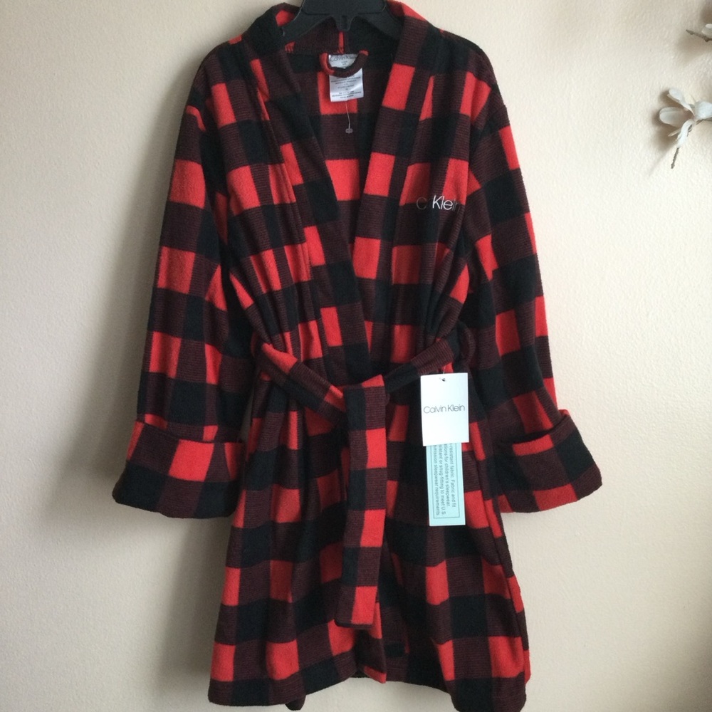 Calvin Klein Red and Black Checkered Robe